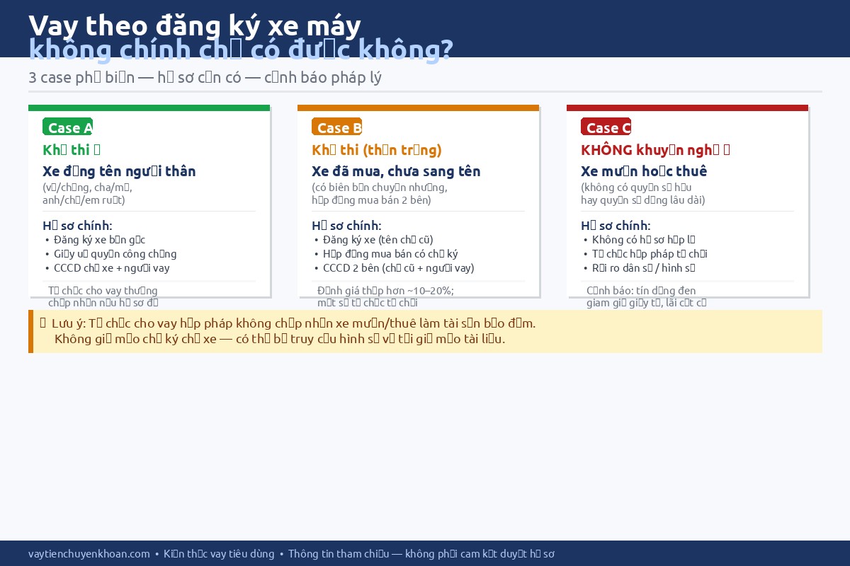 Vay theo đăng ký xe máy không chính chủ có được không? Hồ sơ cần gì?