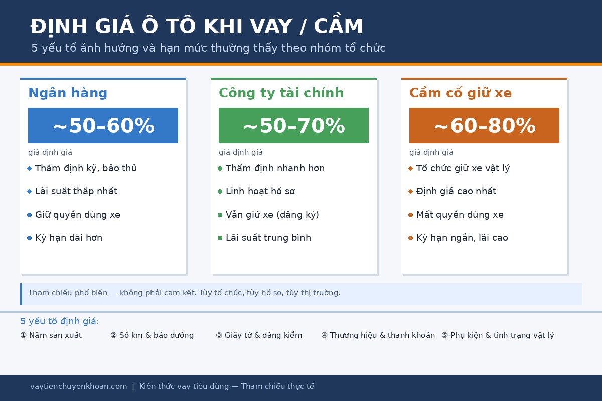Định giá ô tô khi vay/cầm — Yếu tố ảnh hưởng và hạn mức thường thấy